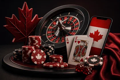 Canadian online casino hero with a smartphone showing the Canada flag