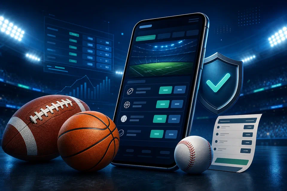 Secure mobile sportsbook with football, basketball, baseball, and betting interface