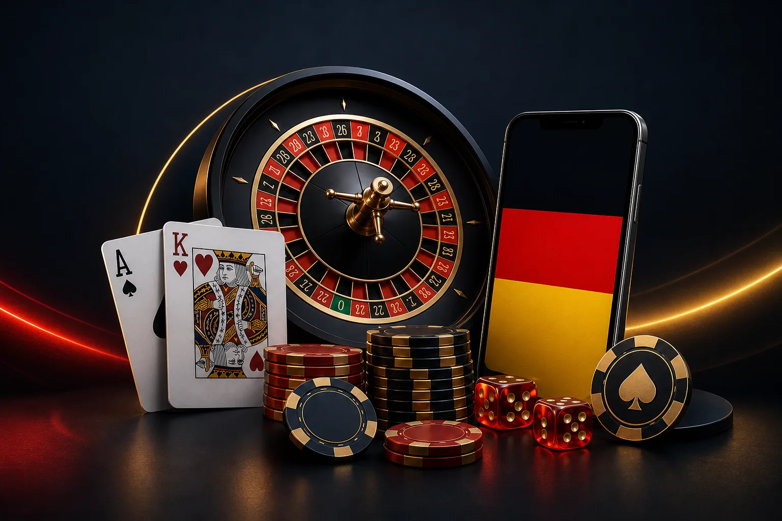 Online-Casino-Hero für Deutschland mit Smartphone und deutscher Flagge