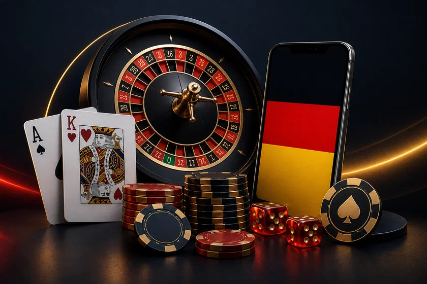 Online-Casino-Hero für Deutschland mit Smartphone und deutscher Flagge