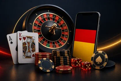 Online-Casino-Hero für Deutschland mit Smartphone und deutscher Flagge