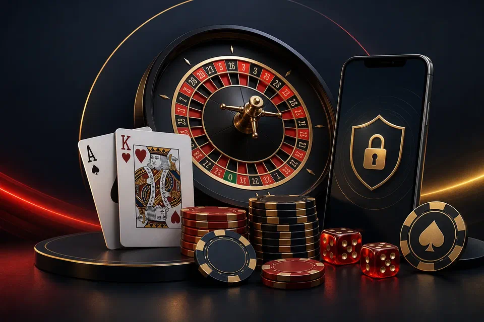Sicheres Online Casino in Deutschland mit Roulette, Karten, Chips und Smartphone
