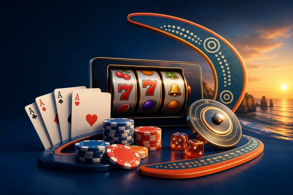 Australian online casino with slots, cards, chips, and mobile play