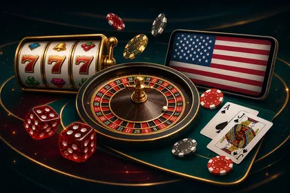 Casino games hero with a smartphone showing the United States flag